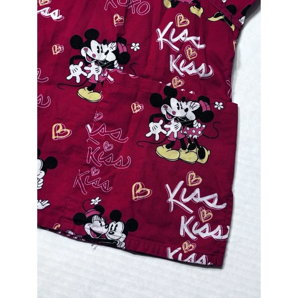 Disney Mickey Minnie Scrub Top Large Valentine XOXO Nurse Medical Uniform